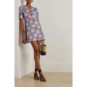 MSRP $565 SALONI Tabitha floral cotton-poplin mini dress 100% cotton size US 2