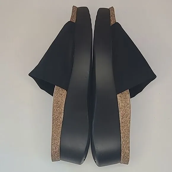 MUNRO Casita Slide Sandals Platform Wedge Black Stretch Fabric Size 9M NWOB