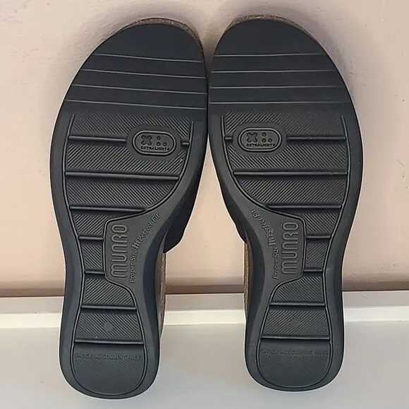 MUNRO Casita Slide Sandals Platform Wedge Black Stretch Fabric Size 9M NWOB