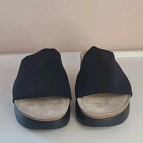MUNRO Casita Slide Sandals Platform Wedge Black Stretch Fabric Size 9M NWOB