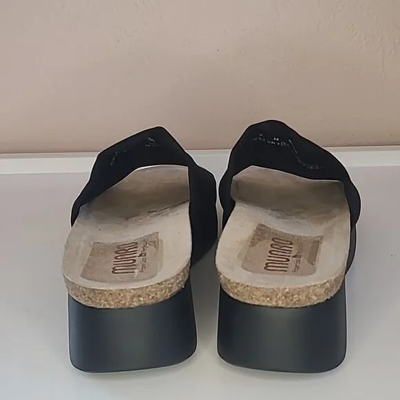 MUNRO Casita Slide Sandals Platform Wedge Black Stretch Fabric Size 9M NWOB