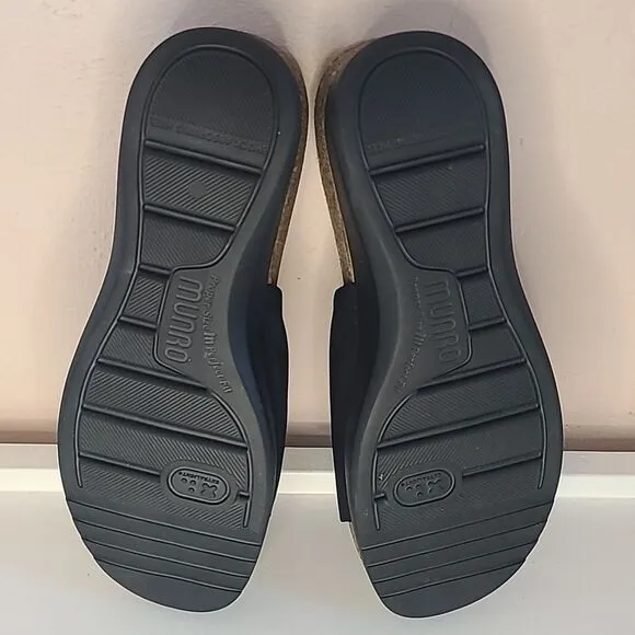 MUNRO Casita Slide Sandals Platform Wedge Black Stretch Fabric Size 9M NWOB
