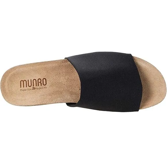 MUNRO Casita Slide Sandals Platform Wedge Black Stretch Fabric Size 9M NWOB