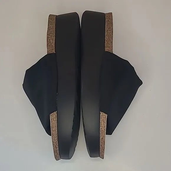 MUNRO Casita Slide Sandals Platform Wedge Black Stretch Fabric Size 9M NWOB