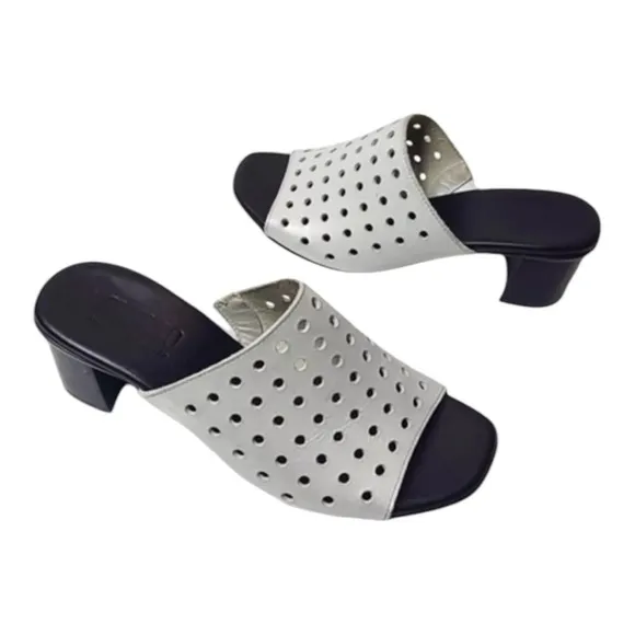 Munro Jules Silver Perforated Leather Mule Cushioned Footbed Arch Support 6