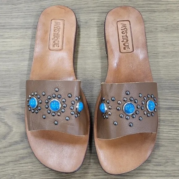 MYSTIQUE BOUTIQUE EMBELLISHED LEATHER SANDALS SIZE 10 NEW IN BOX