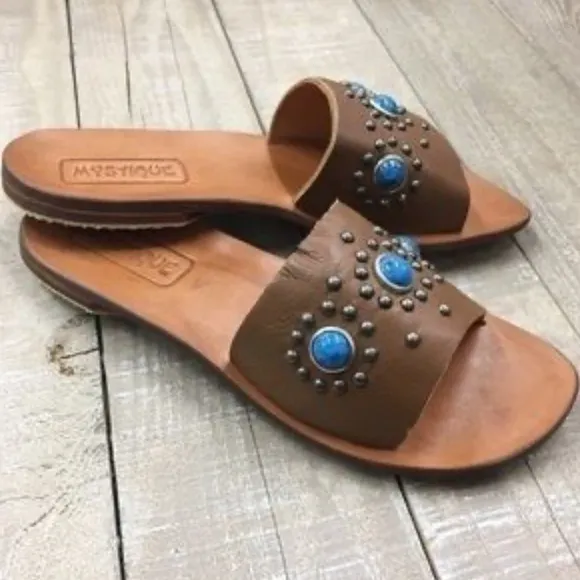 MYSTIQUE BOUTIQUE EMBELLISHED LEATHER SANDALS SIZE 10 NEW IN BOX