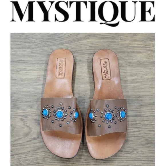 MYSTIQUE BOUTIQUE EMBELLISHED LEATHER SANDALS SIZE 10 NEW IN BOX