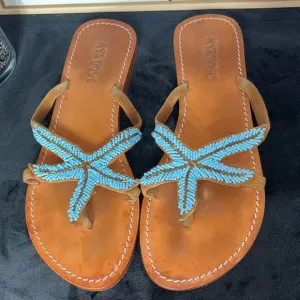 Mystique women’s 9 Liguria sandals blue leather beaded starfish summer