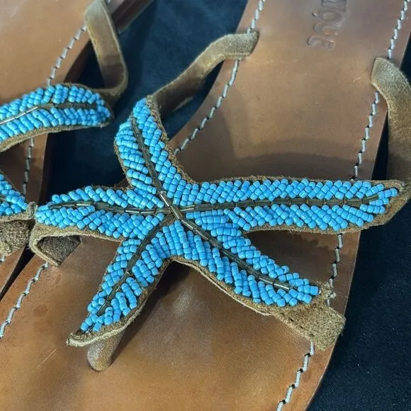 Mystique women’s 9 Liguria sandals blue leather beaded starfish summer