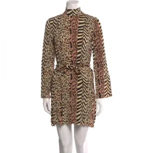 Nanushka Yai Paneled Printed Crinkled-Voile Mini Dress In Animal Print, Size XS
