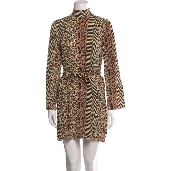 Nanushka Yai Paneled Printed Crinkled-Voile Mini Dress In Animal Print, Size XS