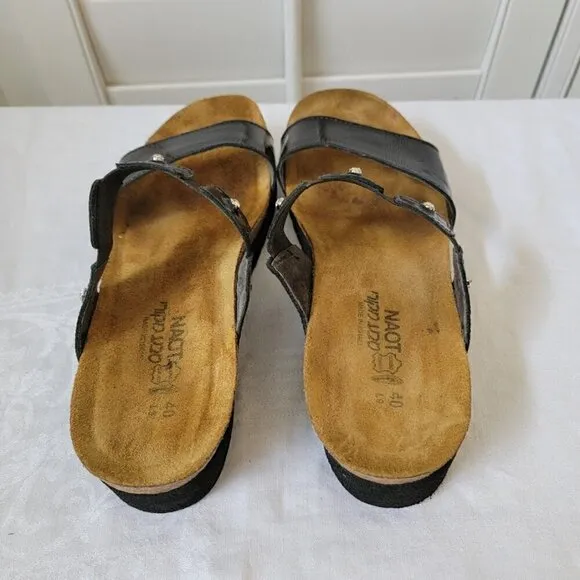 Naot Ashley Leather Sandals - Wedge Heels with Rhinestones - Size 40 EU (9-9.5)