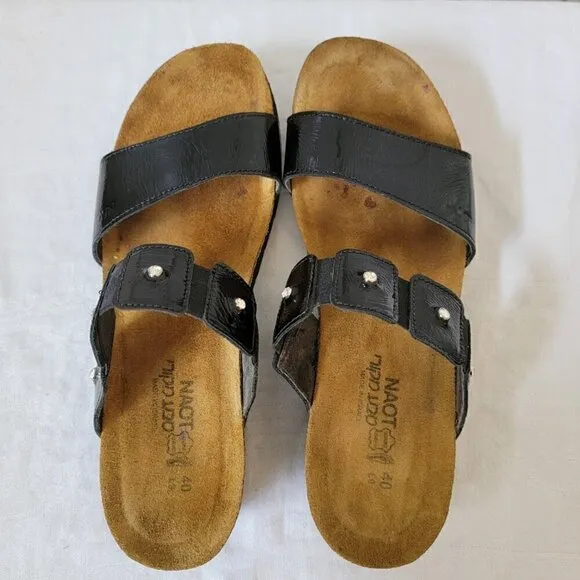 Naot Ashley Leather Sandals - Wedge Heels with Rhinestones - Size 40 EU (9-9.5)