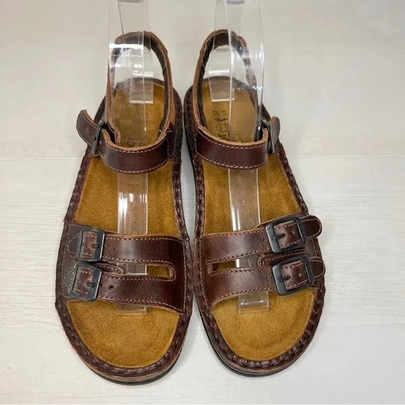 NAOT Brown Leather Buckle Ankle Strap Sandals