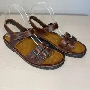 NAOT Brown Leather Buckle Ankle Strap Sandals