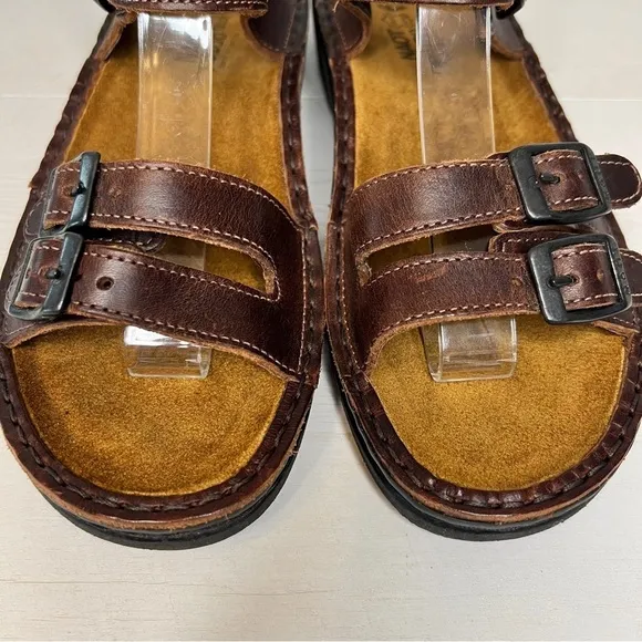 NAOT Brown Leather Buckle Ankle Strap Sandals