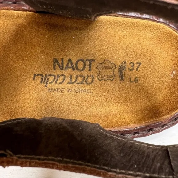 NAOT Brown Leather Buckle Ankle Strap Sandals