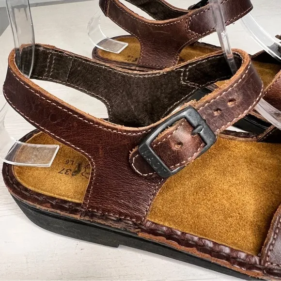 NAOT Brown Leather Buckle Ankle Strap Sandals