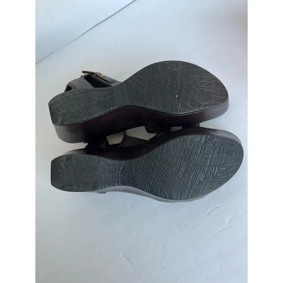 NAOT FLIRT Ankle T-strap Platform Wedge Heels Sandals Brown Leather Sz 10 - 41