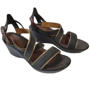 NAOT Gesture Criss-Cross Strap Black Leather Wedges Sandals Sz 42/11 Comfy