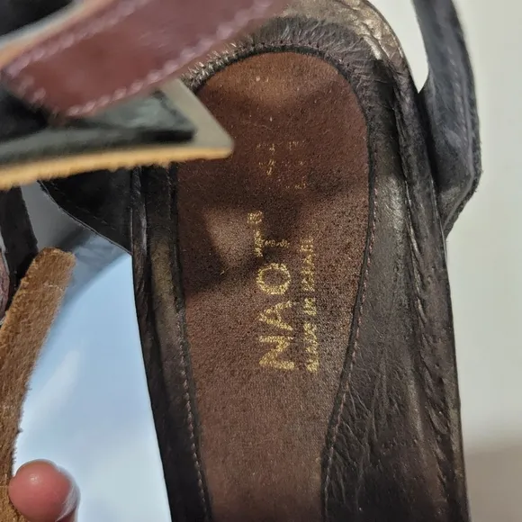 NAOT Gesture Criss-Cross Strap Black Leather Wedges Sandals Sz 42/11 Comfy