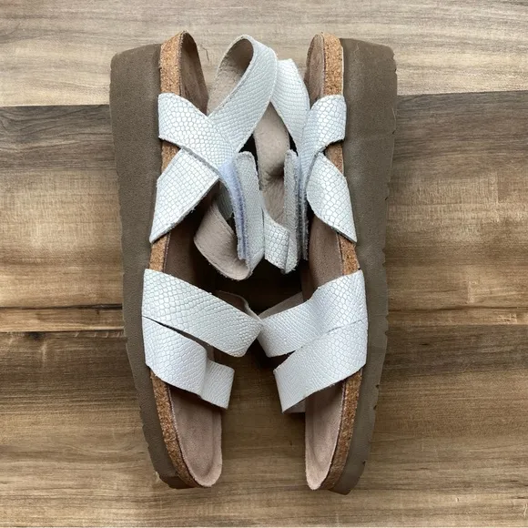 Naot Krista white leather snake embossed sandals