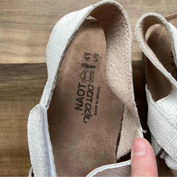 Naot Krista white leather snake embossed sandals