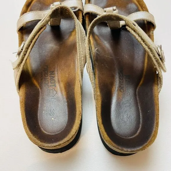 NAOT Malibu T-Strap Sandals Womens 38/US 7-7.5 Leather Adjustable Beaded Slides