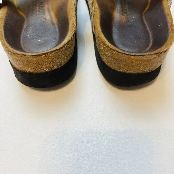 NAOT Malibu T-Strap Sandals Womens 38/US 7-7.5 Leather Adjustable Beaded Slides