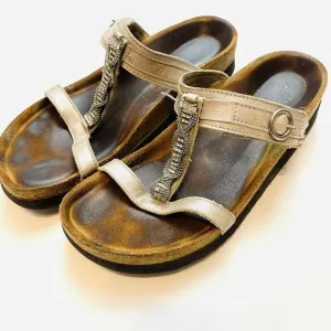 NAOT Malibu T-Strap Sandals Womens 38/US 7-7.5 Leather Adjustable Beaded Slides