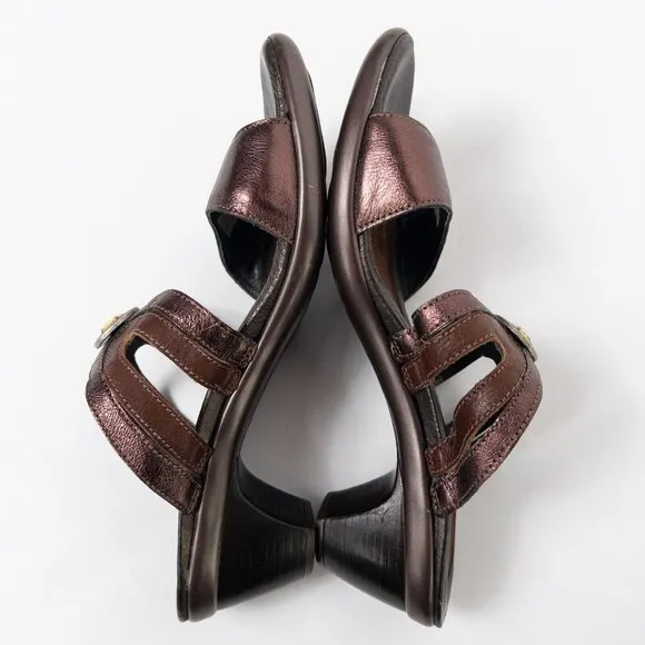 Naot Metallic Brown Leather Cutout Jewel Open Toe Slide Wedge Heel Sandals Sz 39