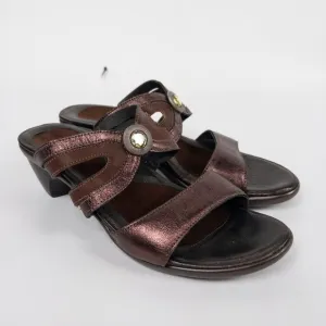 Naot Metallic Brown Leather Cutout Jewel Open Toe Slide Wedge Heel Sandals Sz 39