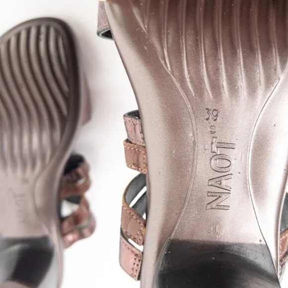 Naot Metallic Brown Leather Cutout Jewel Open Toe Slide Wedge Heel Sandals Sz 39