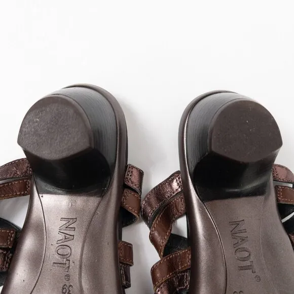 Naot Metallic Brown Leather Cutout Jewel Open Toe Slide Wedge Heel Sandals Sz 39