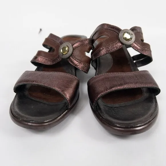 Naot Metallic Brown Leather Cutout Jewel Open Toe Slide Wedge Heel Sandals Sz 39