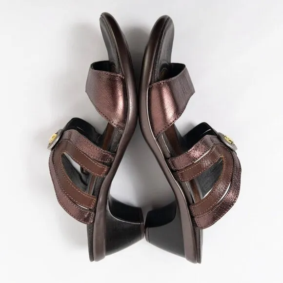 Naot Metallic Brown Leather Cutout Jewel Open Toe Slide Wedge Heel Sandals Sz 39