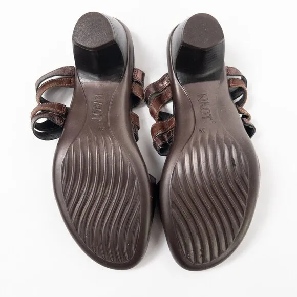 Naot Metallic Brown Leather Cutout Jewel Open Toe Slide Wedge Heel Sandals Sz 39