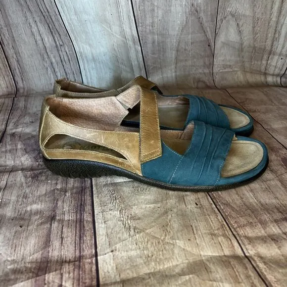 Naot Papaki Teal/Brown Nubuck Leather Sandals Women’s EU Size 43 / US 12