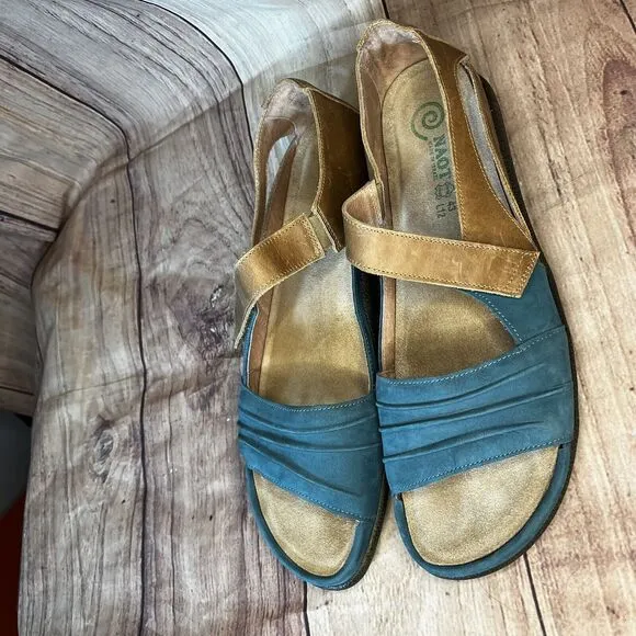 Naot Papaki Teal/Brown Nubuck Leather Sandals Women’s EU Size 43 / US 12