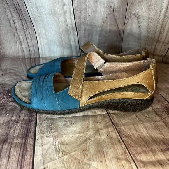 Naot Papaki Teal/Brown Nubuck Leather Sandals Women’s EU Size 43 / US 12