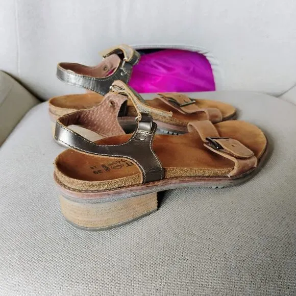 Naot Women's BOHO Leather Wedge Buckle Brown Sandal Vintage Sizes 39