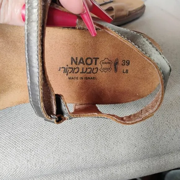 Naot Women's BOHO Leather Wedge Buckle Brown Sandal Vintage Sizes 39