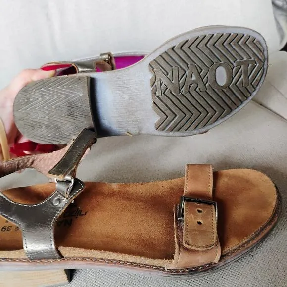 Naot Women's BOHO Leather Wedge Buckle Brown Sandal Vintage Sizes 39