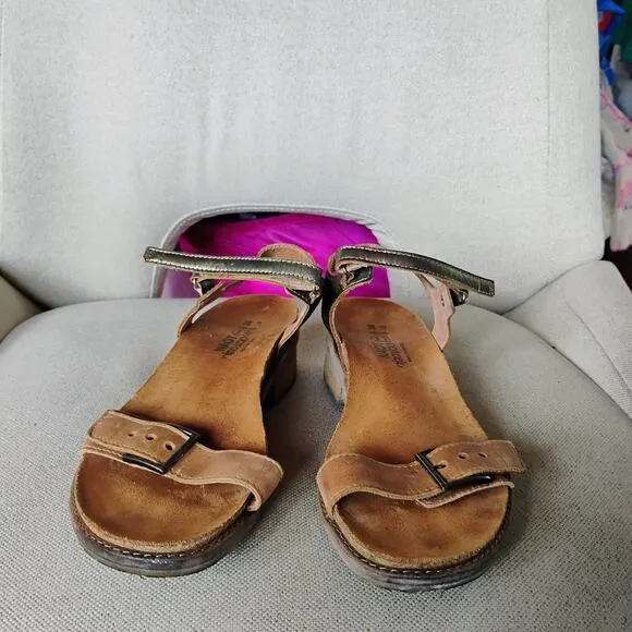 Naot Women's BOHO Leather Wedge Buckle Brown Sandal Vintage Sizes 39