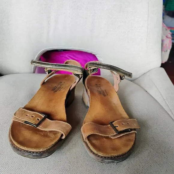 Naot Women's BOHO Leather Wedge Buckle Brown Sandal Vintage Sizes 39