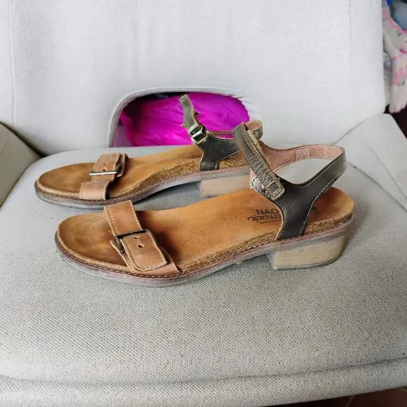 Naot Women's BOHO Leather Wedge Buckle Brown Sandal Vintage Sizes 39