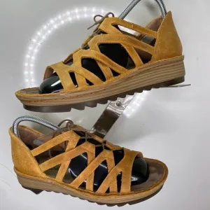 Naot Women's 8 8.5  EU 39 Yarrow Camel Tan Lace Up Ghillie Wedge Sandals