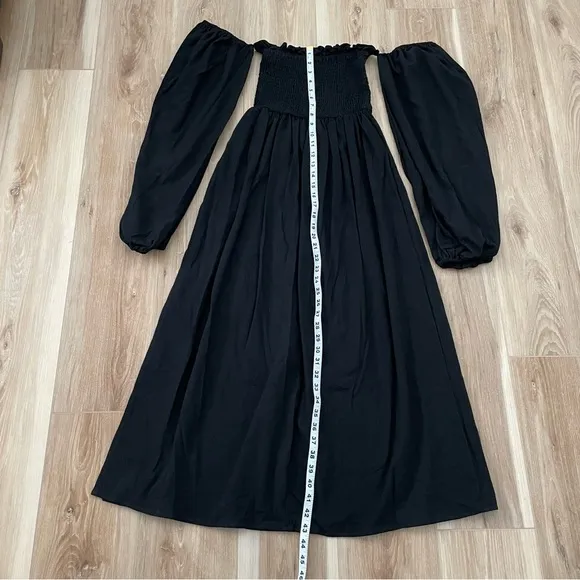 Nasty Gal Puff Sleeve Linen Look Midi Smock Dress 0