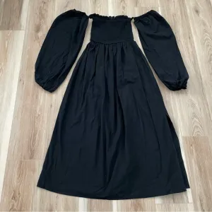Nasty Gal Puff Sleeve Linen Look Midi Smock Dress 0